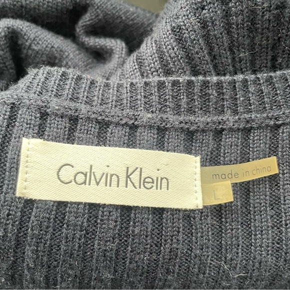 Calvin Klein Ribbed Long Sleeve Midi Sweater Knit Dress Drop Waist Navy Blue - Picture 7 of 7